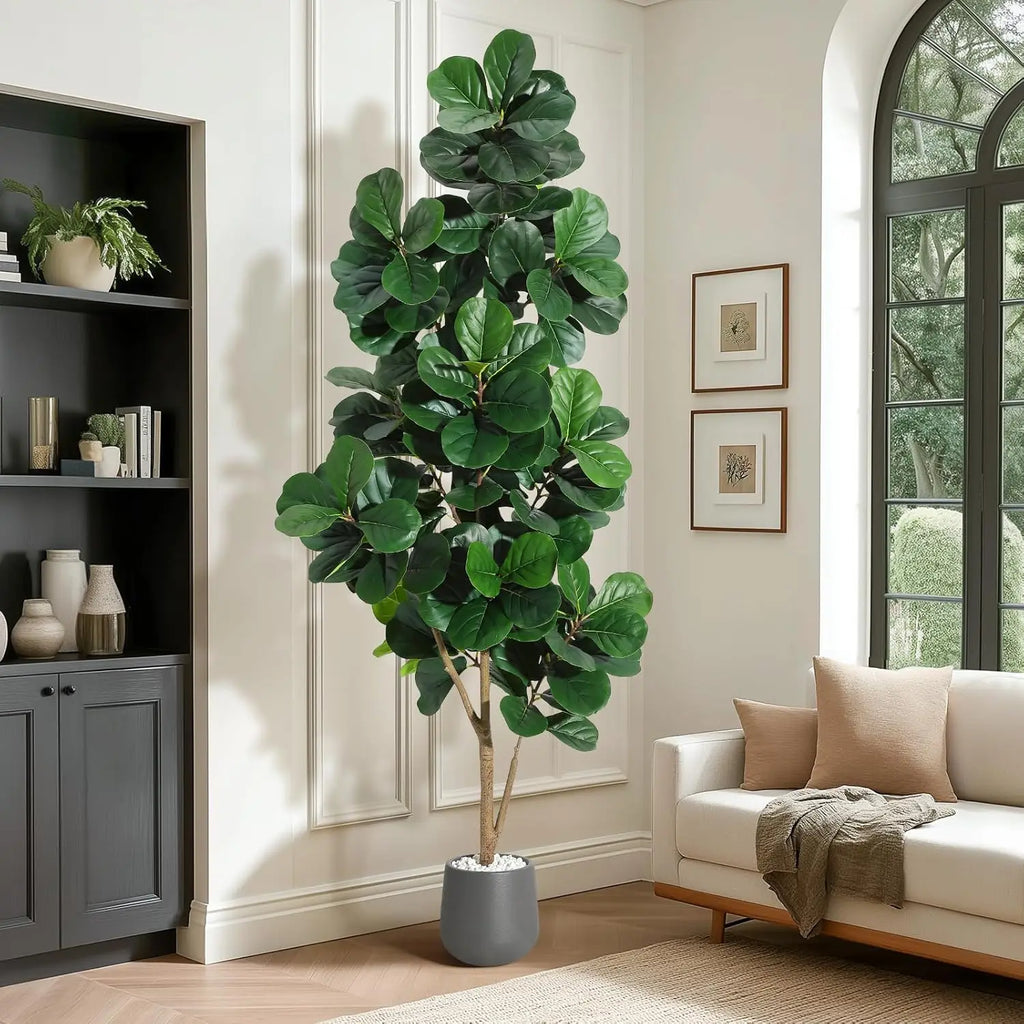 Albero di Ficus Lyrata Artificiale con Vaso Bianco